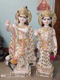 Marble Radha Krishna Standing Statue Playing Flute