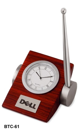 Brown Table Clock With Pen