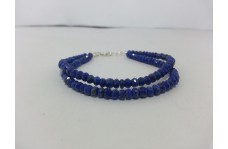 Natural Lapis Lazuli Faceted Rondelle Beads Bracelet with Silver Clasp