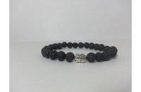 Natural Lava Smooth Round Beads Bracelet with Buddha Head