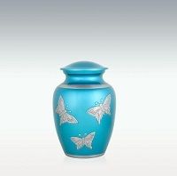 Small Blue Butterfly Brass Cremation Urn Engravable