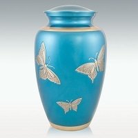 Small Blue Butterfly Brass Cremation Urn Engravable