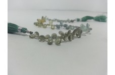 Natural Moss Aquamarine Smooth Plain Pear Beads Strand 6-8mm