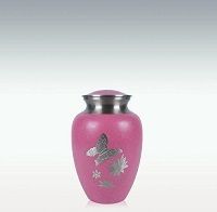 Small Pink Butterfly & Flower Brass Cremation Urn