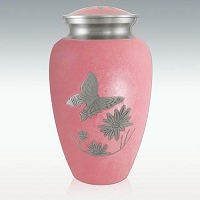 Small Pink Butterfly & Flower Brass Cremation Urn