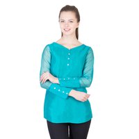 Womens Solid Turquoise Top