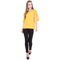 Womens Yellow Embroidered Slit Top