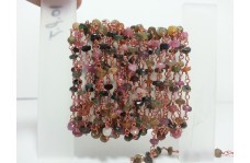 3-4mm Multi Tourmaline Faceted Rondelle Beads Rosary Chain