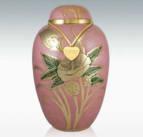 Large Tender Peony Brass Cremation Urn