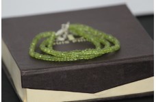 Natural Peridot Faceted Rondelle Beads 3 Strands Bracelet with Silver Chain
