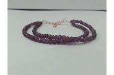 Natural Rhodolite Garnet Faceted Rondelle Beads Bracelet with Silver Clasp