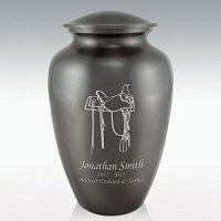 Black Western Saddle Classic Brass Cremation Urn Engravable