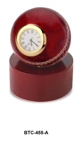 Red Cricket Ball Desktop Clock
