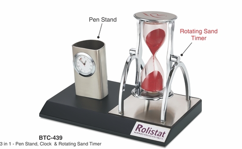 3-in-one Pen Stand Clock & Rotating Sand Timer 3-in-one Pen Stand Clock & Rotating Sand Timer