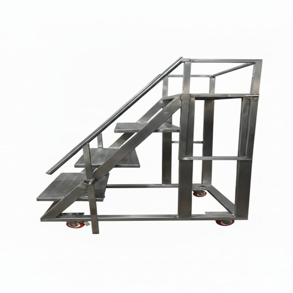 Folding Stainless Steel Step Ladder - Coating Type: None (polished Steel)