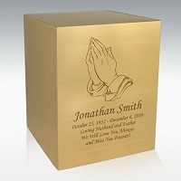 Praying Hands Bronze Cube Cremation Urn Engravable