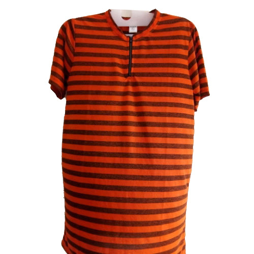 Orange And Black Mens Stripped Half Sleeves T Shirt