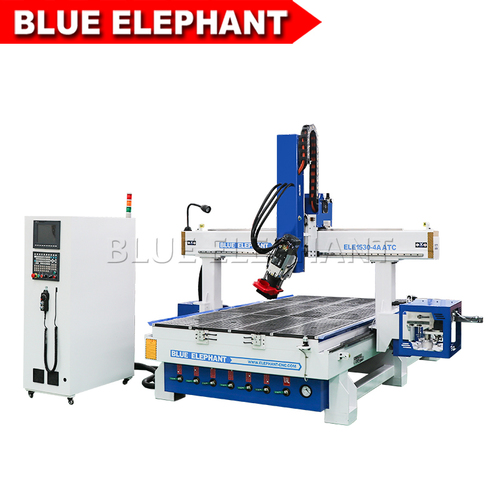 Blue 1530 Atc 4 Axis Cnc Router With Carousel Tool Changer Magazine