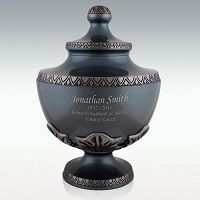 Extra Large Slate Blue Leaf Chalice Brass Cremation Urn