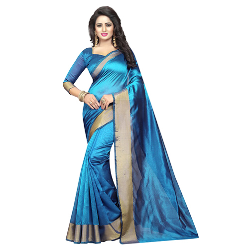 Monika Sky Blue Cotton Silk Saree