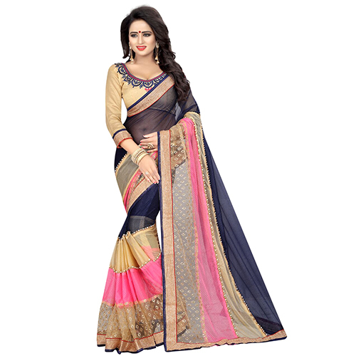 Pearl Navy Embroidered Saree