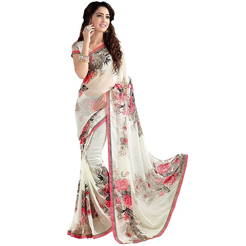 Apsara White Heavy Georgette Saree
