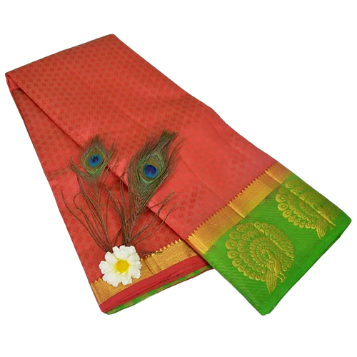 Dancing Mor Red Green Kanjivaram Saree