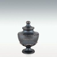 Small Slate Blue Leaf Chalice Brass Cremation Urn