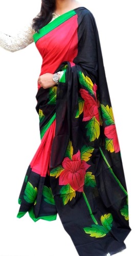 Cotton Silk Hand Printed Chanderi Saree