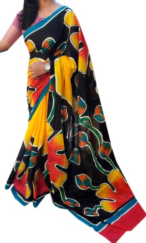 Cotton Silk Hand Print Linen Saree