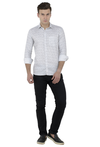 Cotton White Printed Casual Shirt