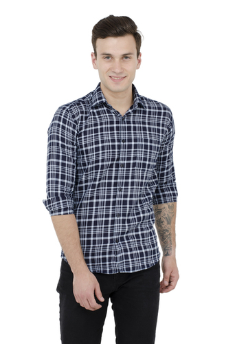 Cotton Navy Black Oxford Check Casual Shirt