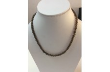 Natural Smoky Quartz Faceted Round Beads Necklace with Silver Clasp`