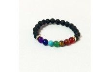 Seven Chakra Bracelet with Lava Beads - Red Jasper, Quartz, Turquoise, Lava, Green Aventurine, Tiger Eye