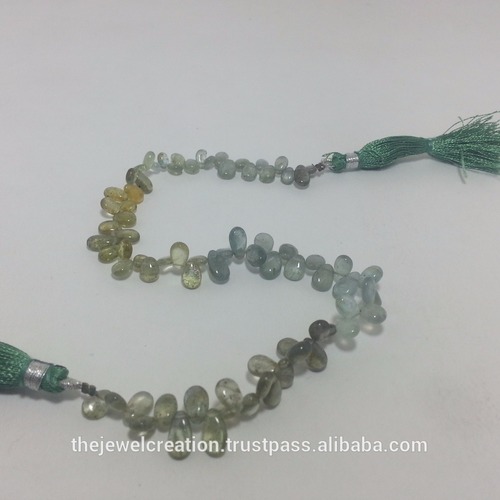 Natural Moss Aquamarine Multi Plain Pear Briolette Beads Gemstone