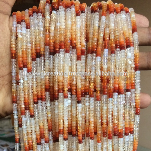 4mm Natural Mexican Fire Opal Stone Rondelle Faceted Beads Wholesale