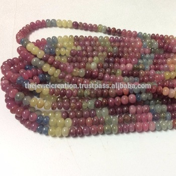 Natural Multi Sapphire Plain Smooth Rondelle Beads Strand Lot