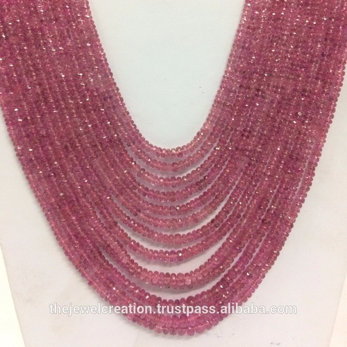 Natural AAA Pink Tourmaline Faceted Rondelle Beads Necklace
