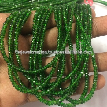 Natural Green Chrome Diopside Faceted Rondelle Beads For Jewelry Making