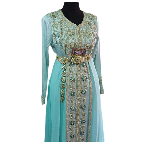 Designer Kaftan - Georgette Fabric Full Sleeves Alluring Gold and Silver Embroidery V Neck Pattern