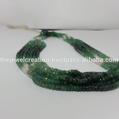 Natural Emerald Stone Shaded Faceted Rondelle Beads