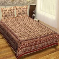 Brown (shades) Cotton Fabric Rajasthani Bagru Print Queen Size Indian Hand Block Printed Bed Sheet Bedcover Home Decor Tapestry