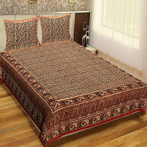 Cotton Bedspread - 90x108 Inch, Brown Color | Bagru Block Printed, Washable, With Pillowcase, Queen Size