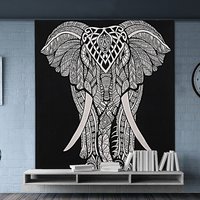 Washable Elephant Printed Handmade Hand Printed Wall Hangings Indian Black & White Home Decor Tapestry
