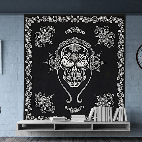 Quick Dry Indian Black & White Halloween Skull Scary Hippie Boho Chic Bohemian Hippy Psychedelic Design Printed Tapestry