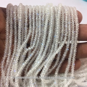 Natural White Rainbow Moonstone Faceted Rondelle Beads Lot
