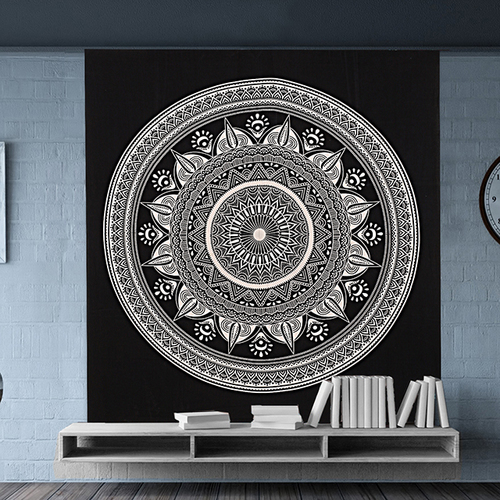 Black And White Indian Cotton Deepak Ombre Mandala Hand Printed Handmade Wall Hangings Bedspread Bed Sheet Tapestry