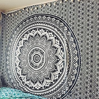 Black And White Wall Hangings Ombre Mandala Hand Printed Handmade Indian 100% Cotton Bedspread Bed Sheet Tapestry