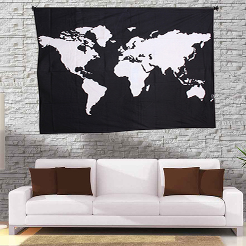 Black And White World Map Printed Wall Decor Home Textile Indian Cotton Bedspread Bed Sheet Wholesale Tapestry