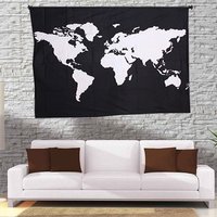 Black And White World Map Printed Wall Decor Home Textile Indian Cotton Bedspread Bed Sheet Wholesale Tapestry